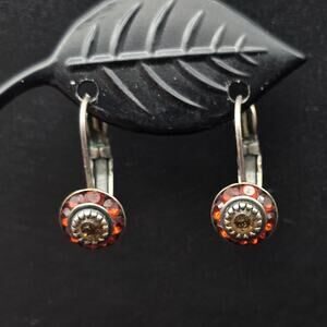 Liz Palacios Orange Yellow Rhinestone Earrings Pierced Dangle Drop